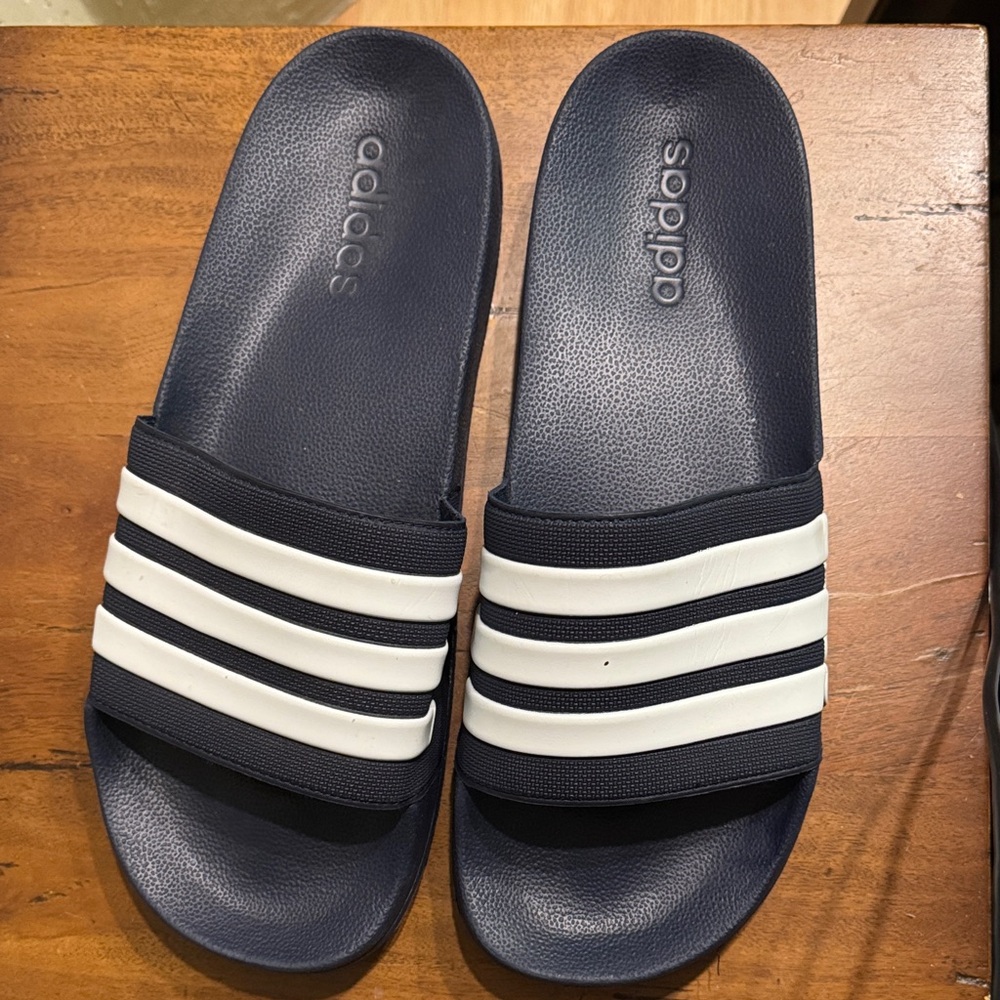 Adidas Dark Blue & White Classic Slides NWOT